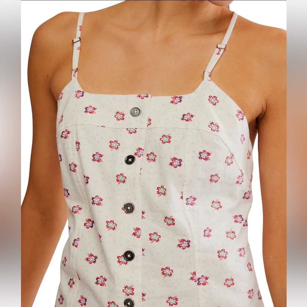 Free People Floral Button-Down Top in White and Pink